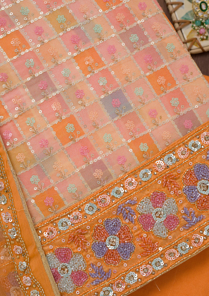 Peach Stonework Georgette Unstitched Salwar Suit