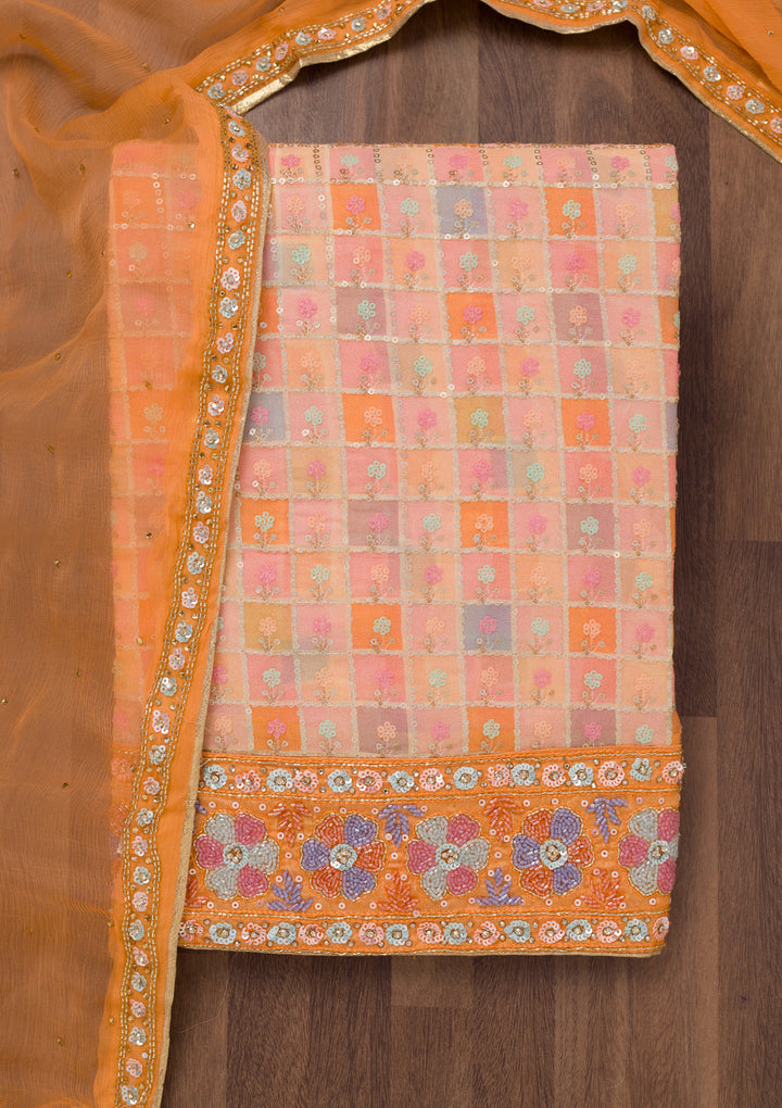 Peach Stonework Georgette Unstitched Salwar Suit