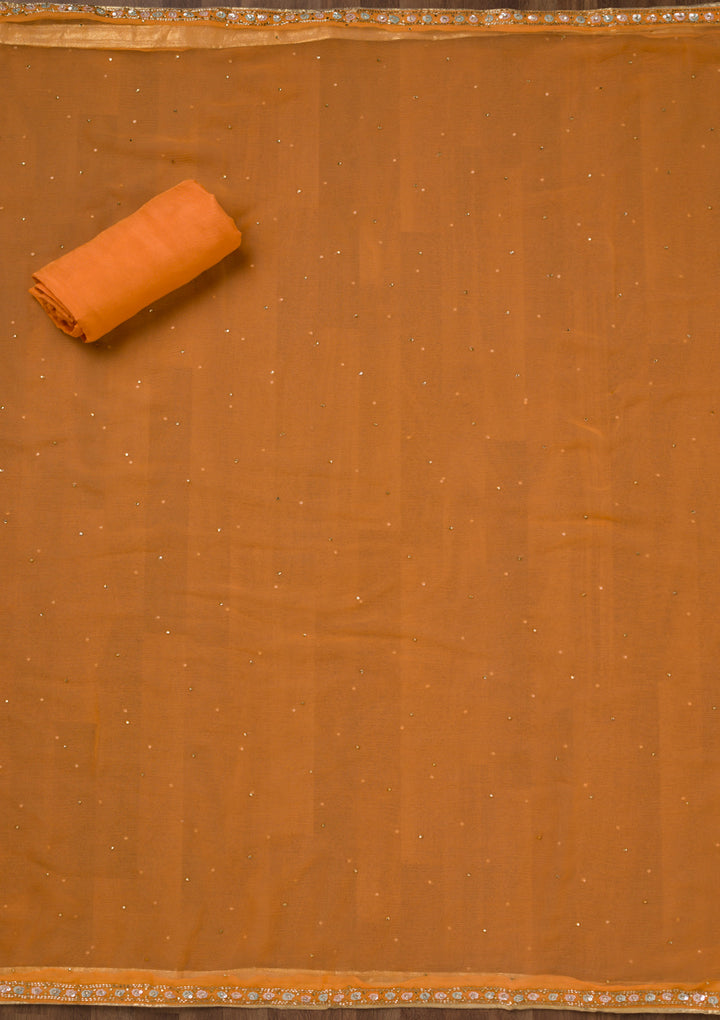 Peach Stonework Georgette Unstitched Salwar Suit