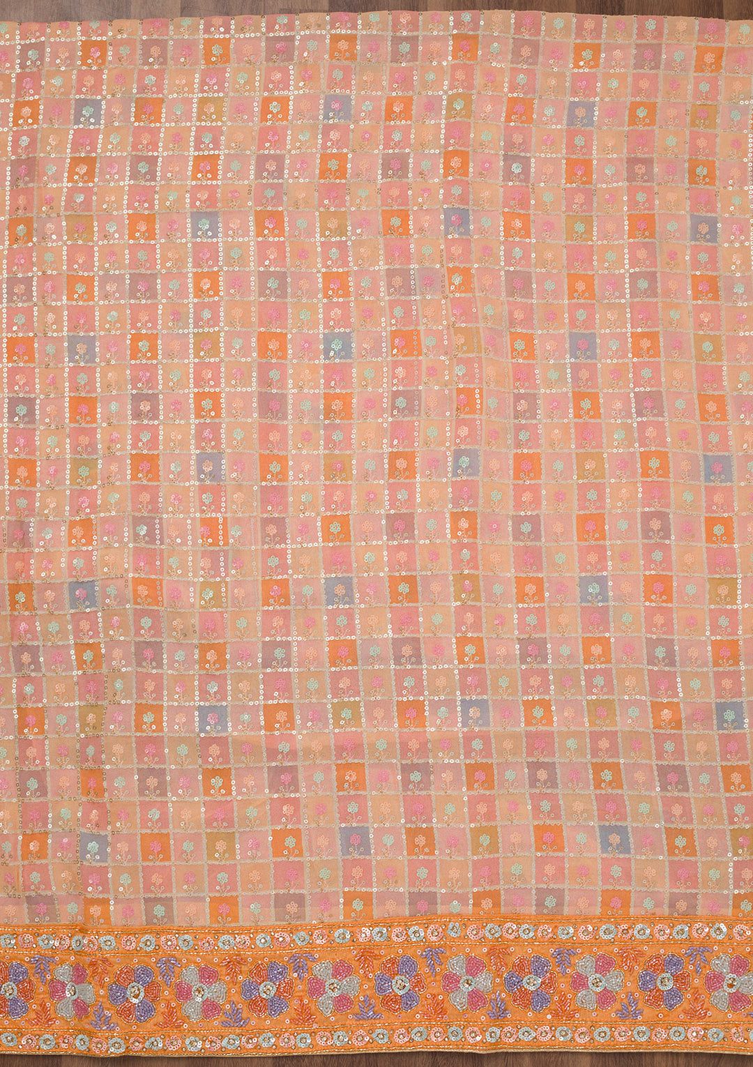 Peach Stonework Georgette Unstitched Salwar Suit