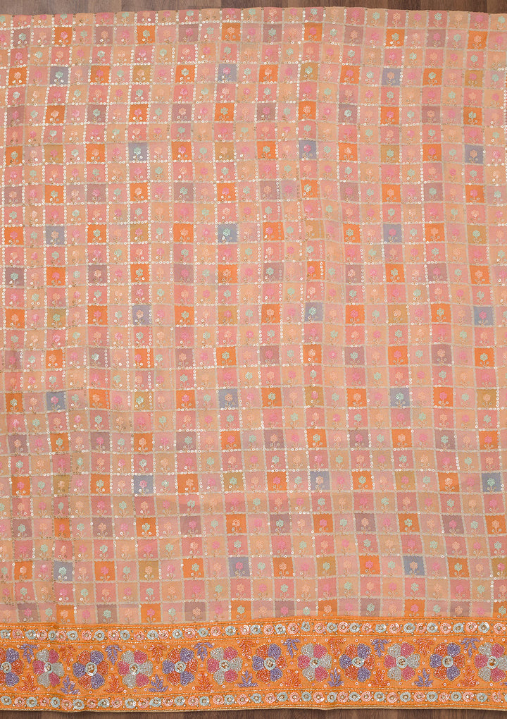 Peach Stonework Georgette Unstitched Salwar Suit