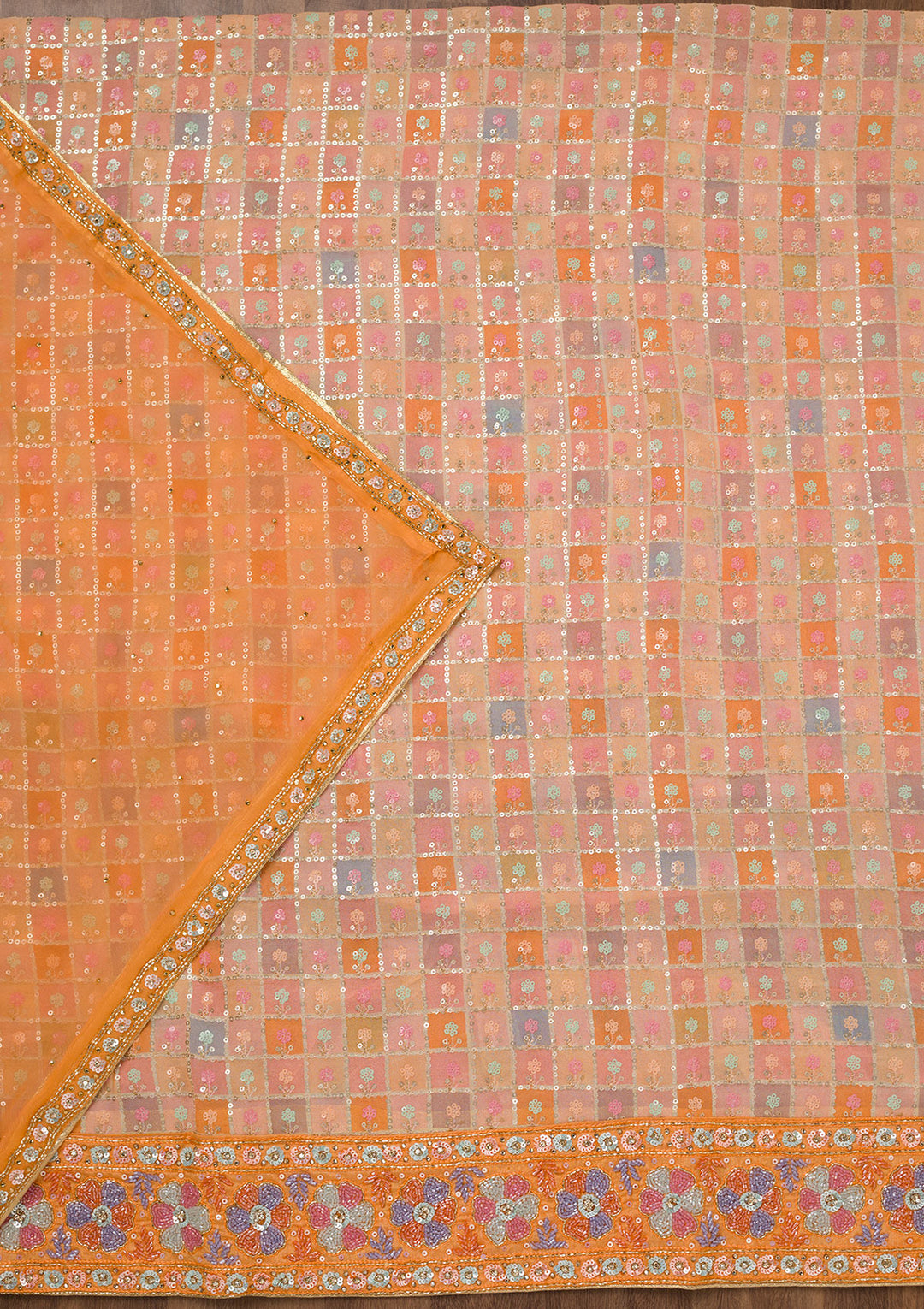 Peach Stonework Georgette Unstitched Salwar Suit