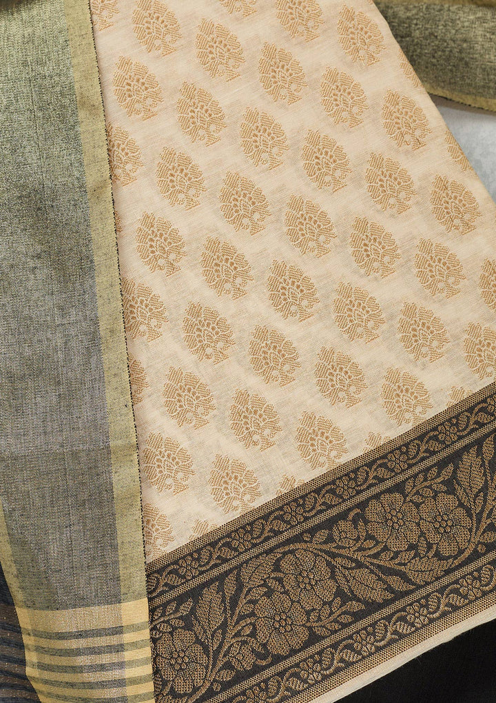 Beige Zariwork (Gold) Banarasi Unstitched Salwar Suit