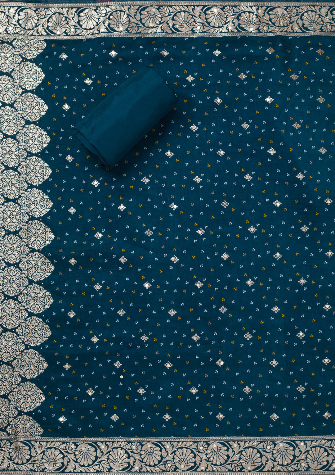 Peacock Blue Mirrorwork Semi Crepe Unstitched Salwar Suit