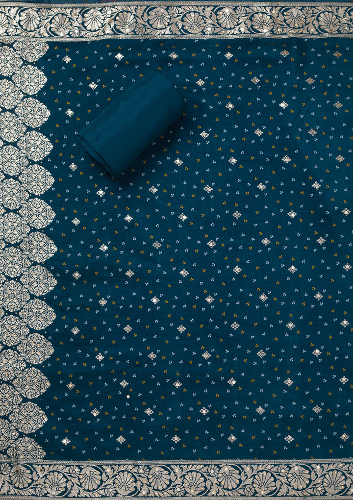 Peacock Blue Mirrorwork Semi Crepe Unstitched Salwar Suit