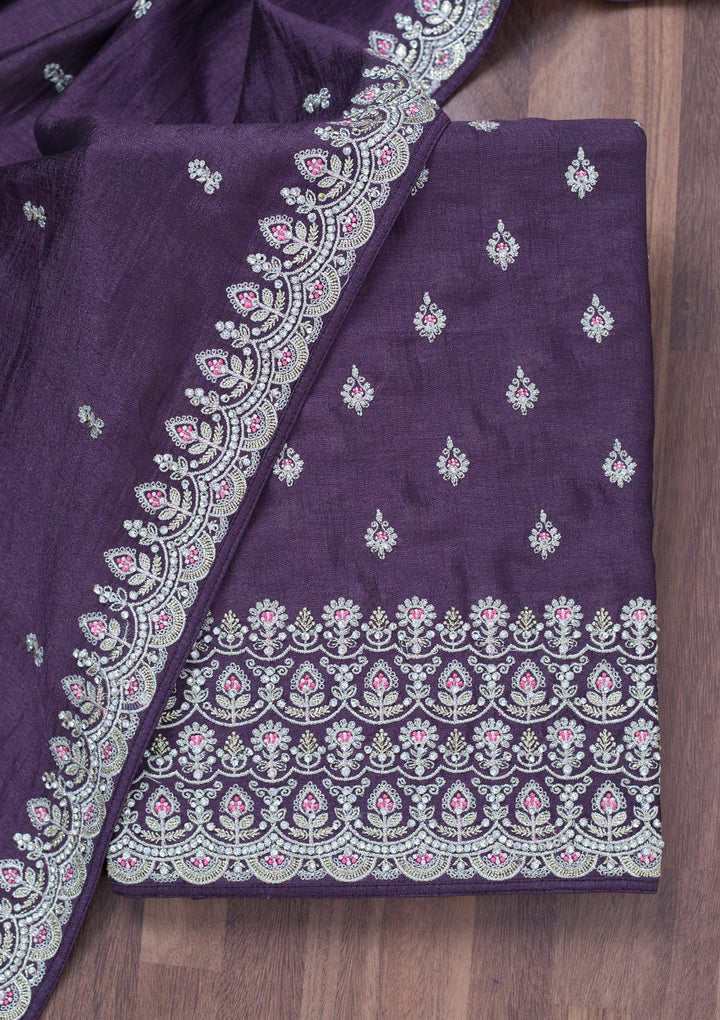 Lavender Zariwork Soft Raw Silk Unstitched Salwar Suit