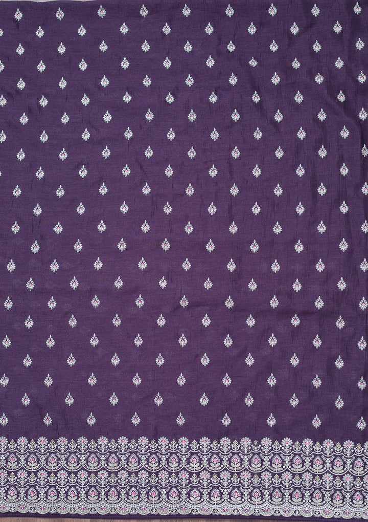 Lavender Zariwork Soft Raw Silk Unstitched Salwar Suit