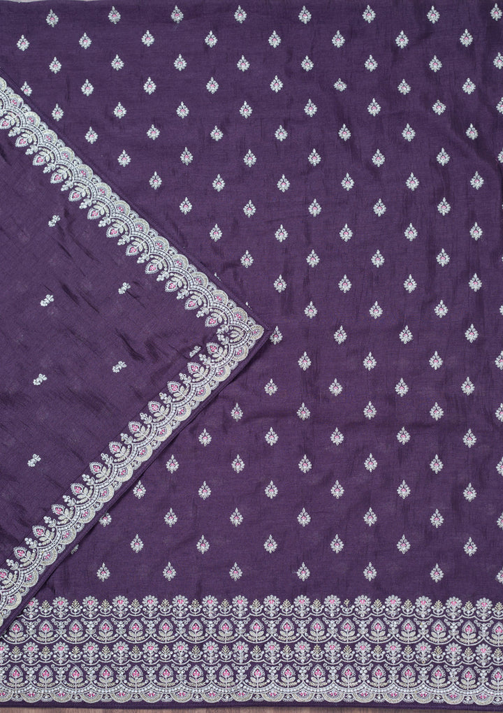 Lavender Zariwork Soft Raw Silk Unstitched Salwar Suit