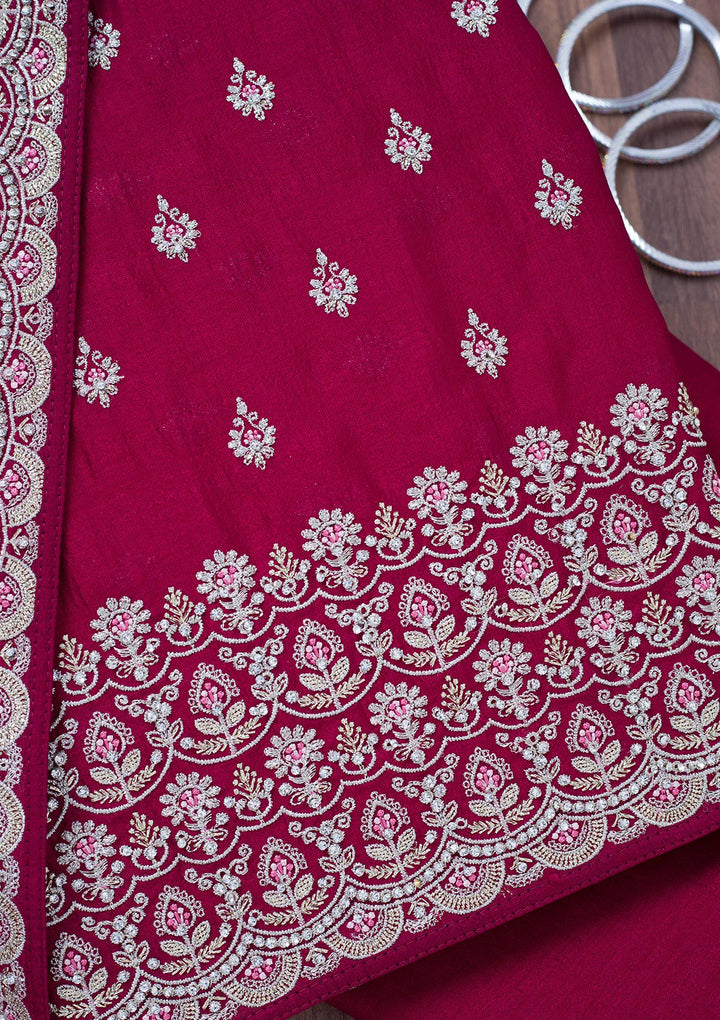 Maroon Zariwork Soft Raw Silk Unstitched Salwar Suit