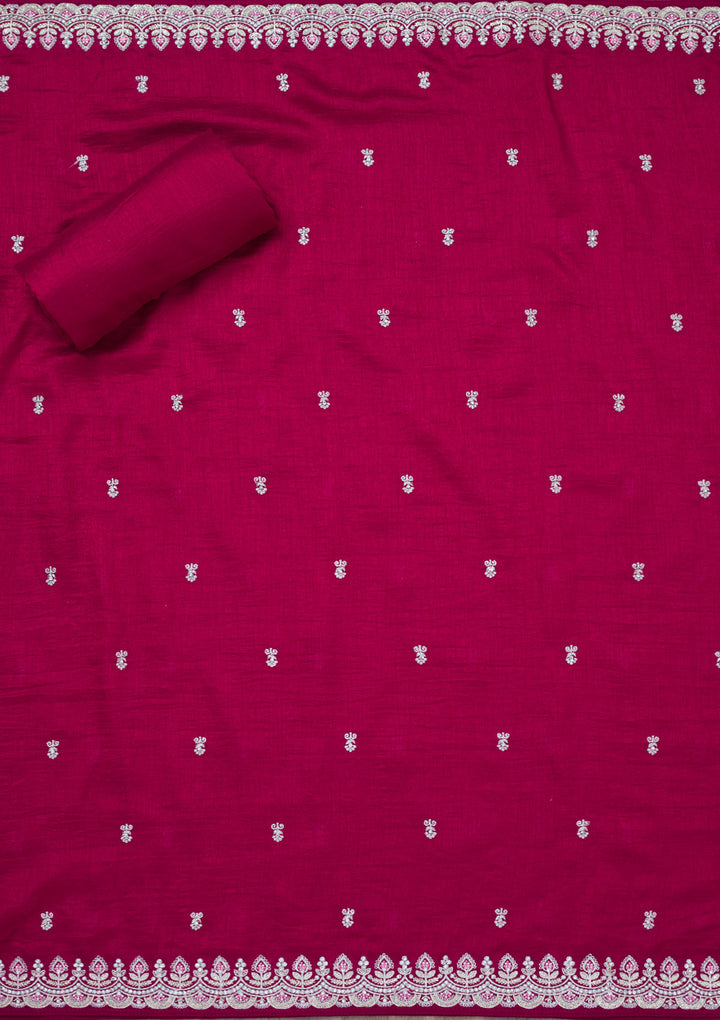 Maroon Zariwork Soft Raw Silk Unstitched Salwar Suit