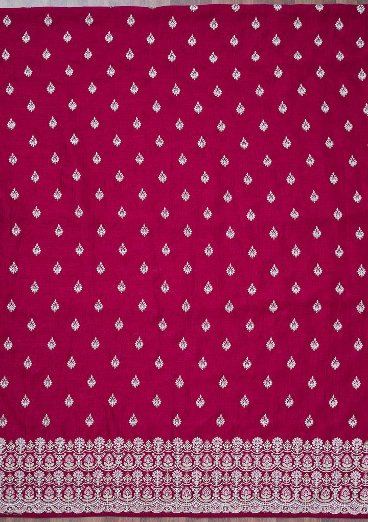 Maroon Zariwork Soft Raw Silk Unstitched Salwar Suit