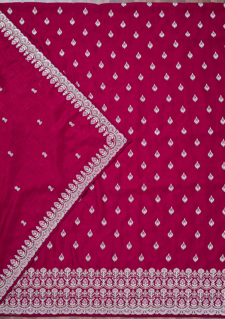 Maroon Zariwork Soft Raw Silk Unstitched Salwar Suit