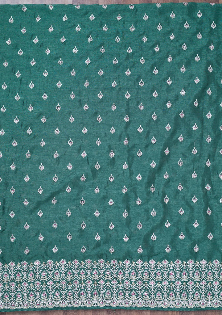 Sea Green Zariwork Soft Raw Silk Unstitched Salwar Suit