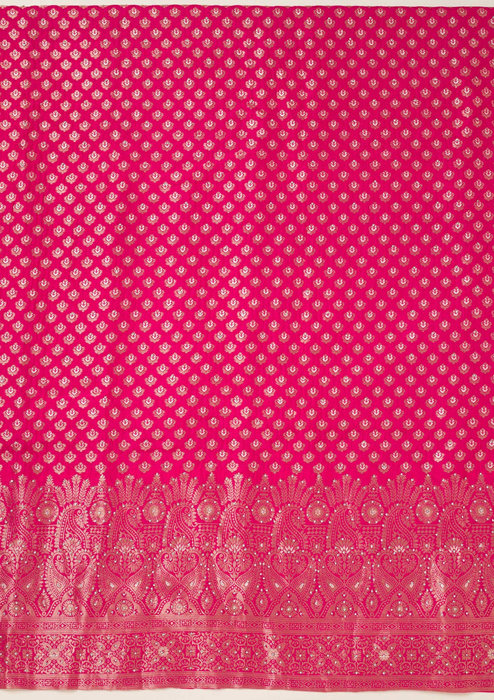 Rani Pink Zariwork Art Silk Unstitched Salwar Suit