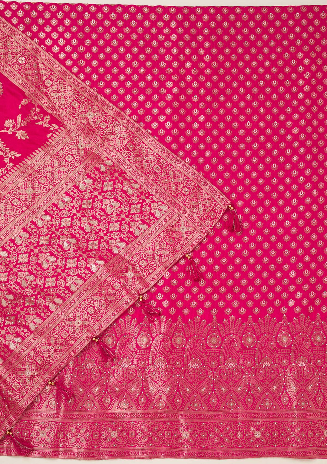 Rani Pink Zariwork Art Silk Unstitched Salwar Suit