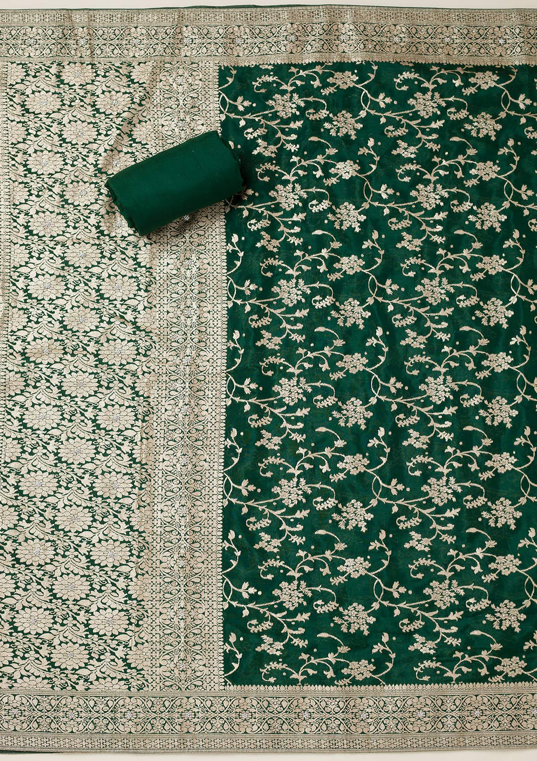 Bottle Green Zariwork Semi Crepe Unstitched Salwar Suit