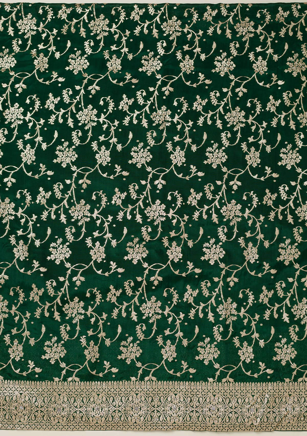 Bottle Green Zariwork Semi Crepe Unstitched Salwar Suit