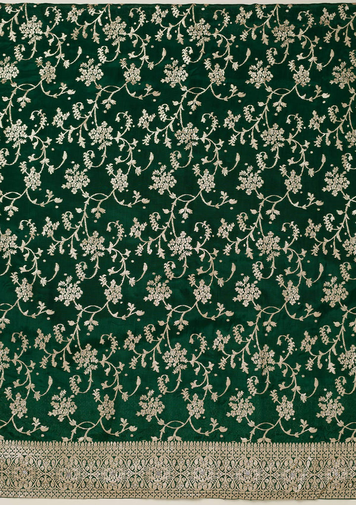 Bottle Green Zariwork Semi Crepe Unstitched Salwar Suit