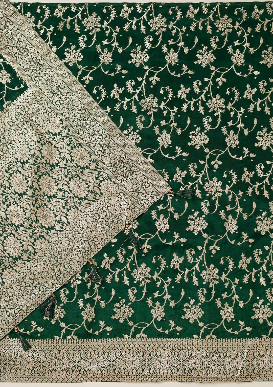 Bottle Green Zariwork Semi Crepe Unstitched Salwar Suit