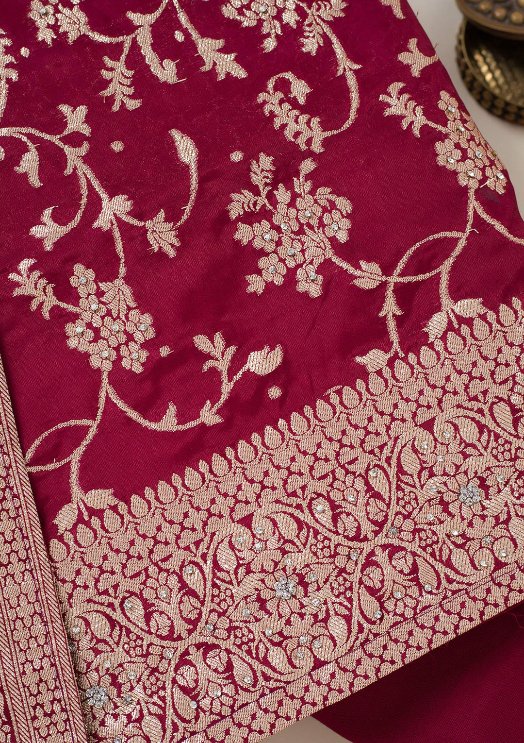 Maroon Zariwork Semi Crepe Unstitched Salwar Suit