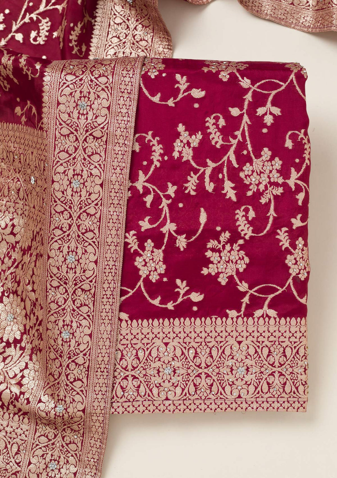 Maroon Zariwork Semi Crepe Unstitched Salwar Suit