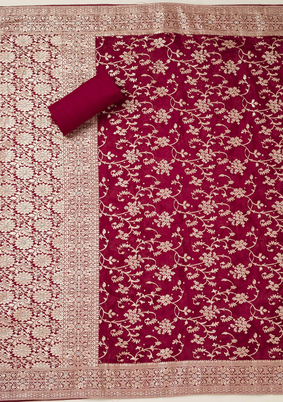 Maroon Zariwork Semi Crepe Unstitched Salwar Suit