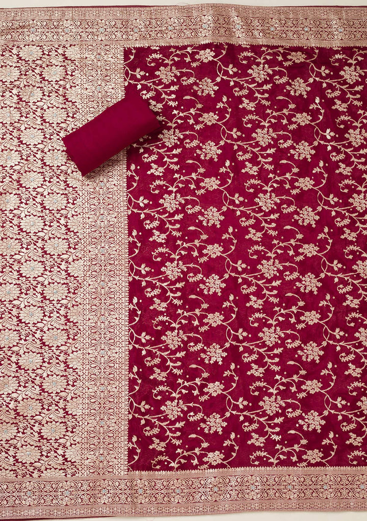 Maroon Zariwork Semi Crepe Unstitched Salwar Suit