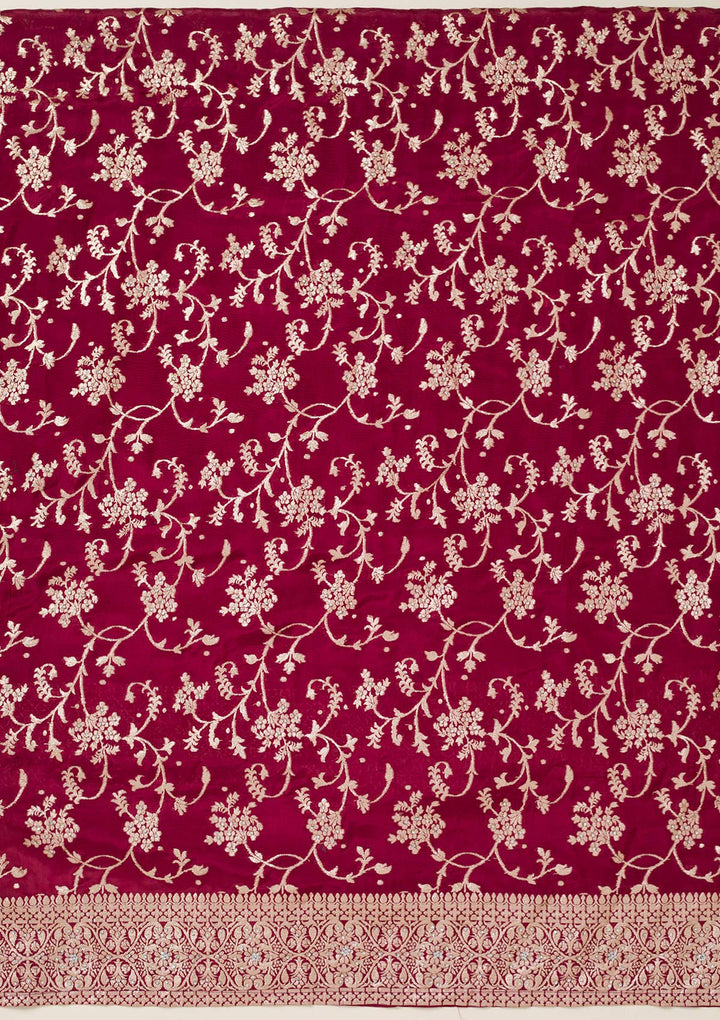 Maroon Zariwork Semi Crepe Unstitched Salwar Suit