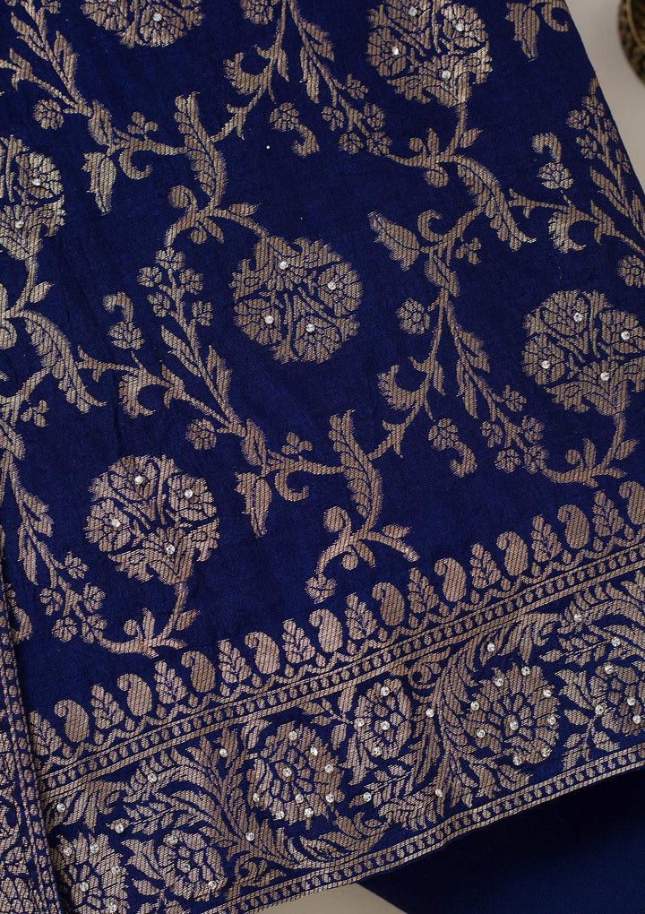 Navy Blue Zariwork Dola Silk Unstitched Salwar Suit