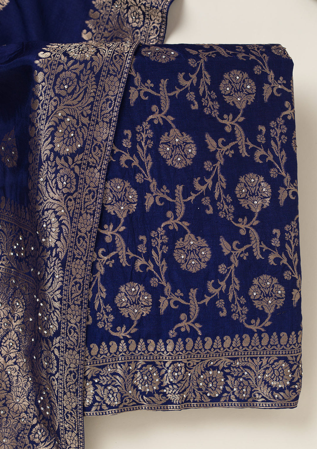 Navy Blue Zariwork Dola Silk Unstitched Salwar Suit