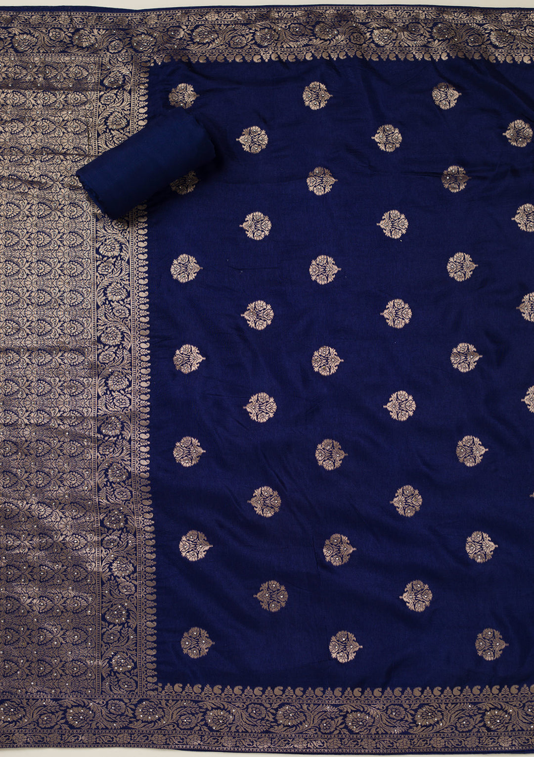 Navy Blue Zariwork Dola Silk Unstitched Salwar Suit