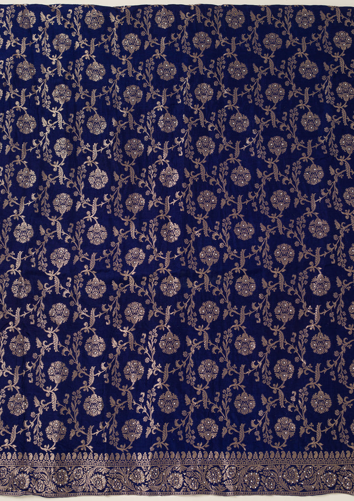 Navy Blue Zariwork Dola Silk Unstitched Salwar Suit