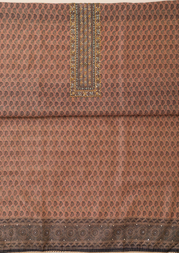 Peach Printed Chanderi Unstitched Salwar Suit