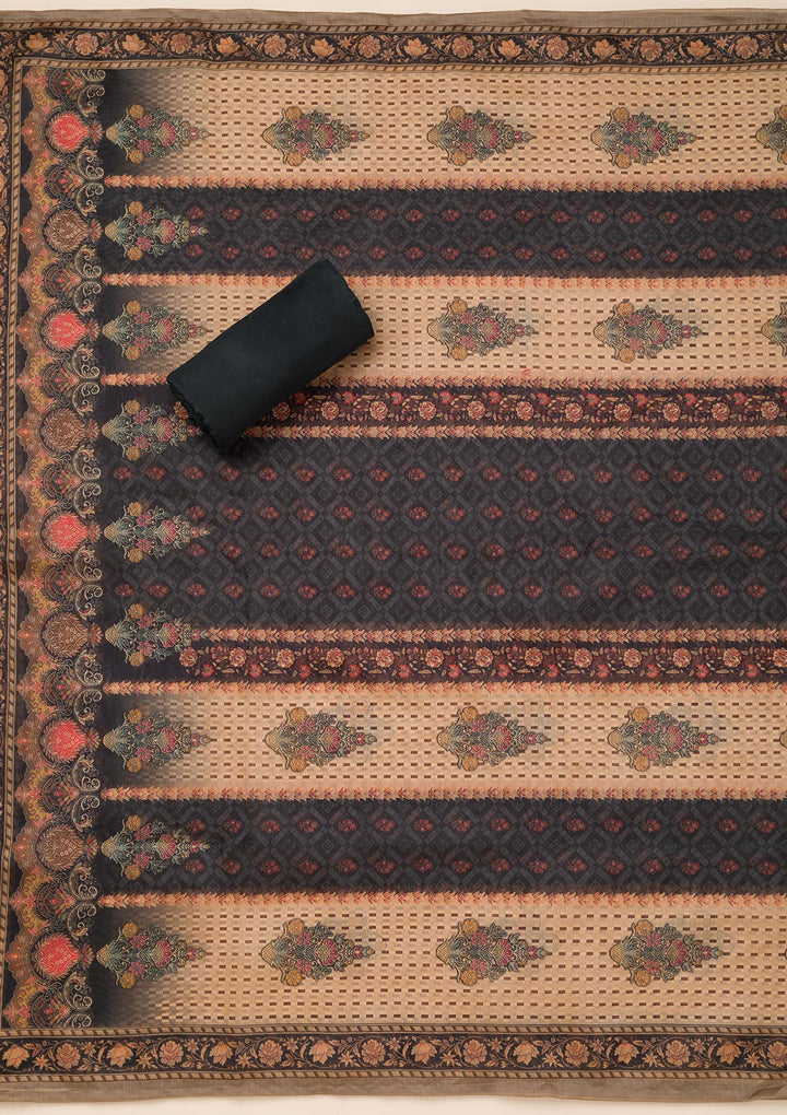 Black Printed Chanderi Unstitched Salwar Suit