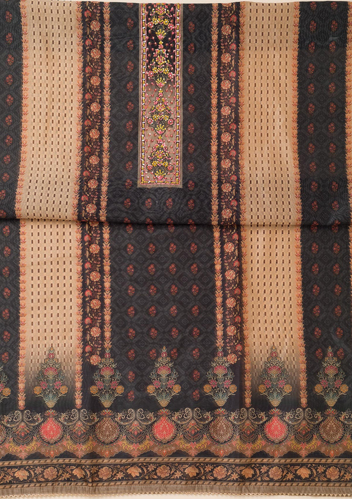 Black Printed Chanderi Unstitched Salwar Suit