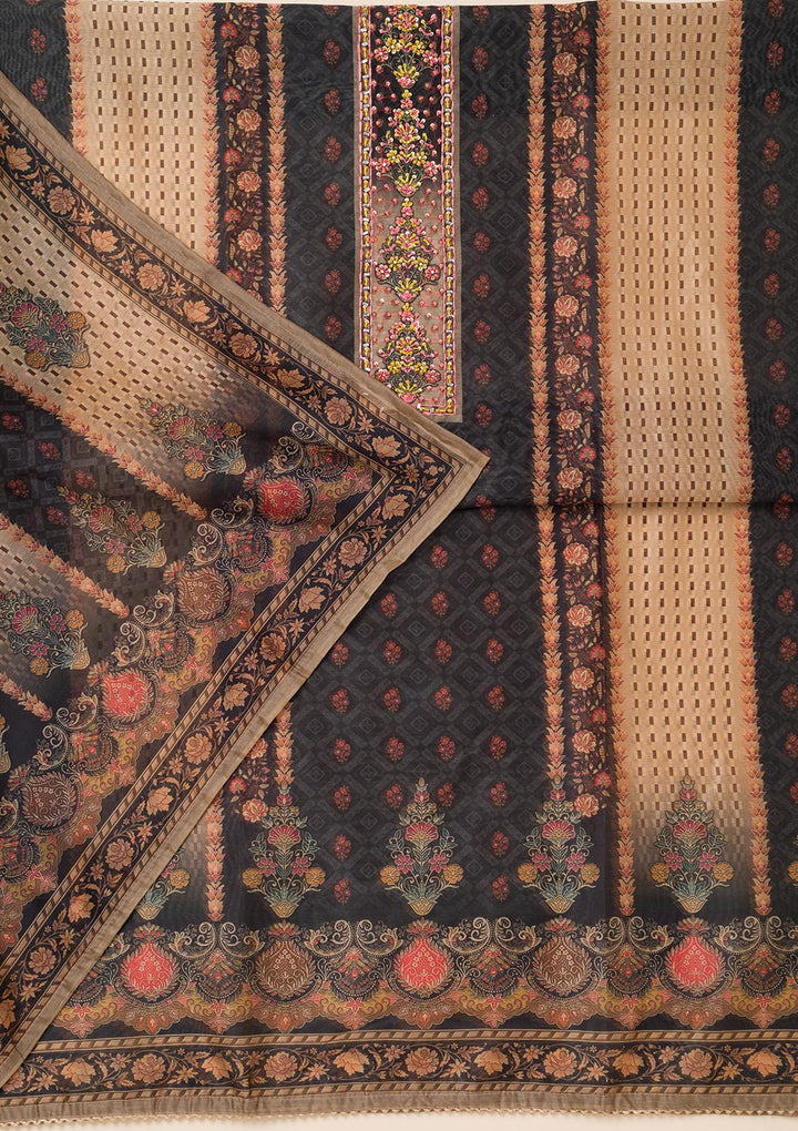 Black Printed Chanderi Unstitched Salwar Suit