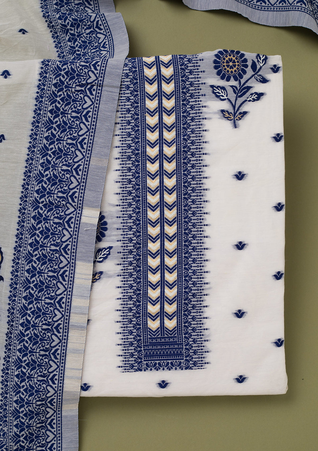 Cream Threadwork Linen Unstitched Salwar Suit