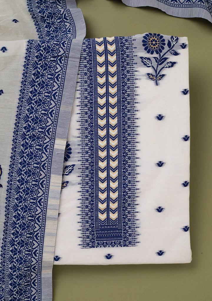 Cream Threadwork Linen Unstitched Salwar Suit
