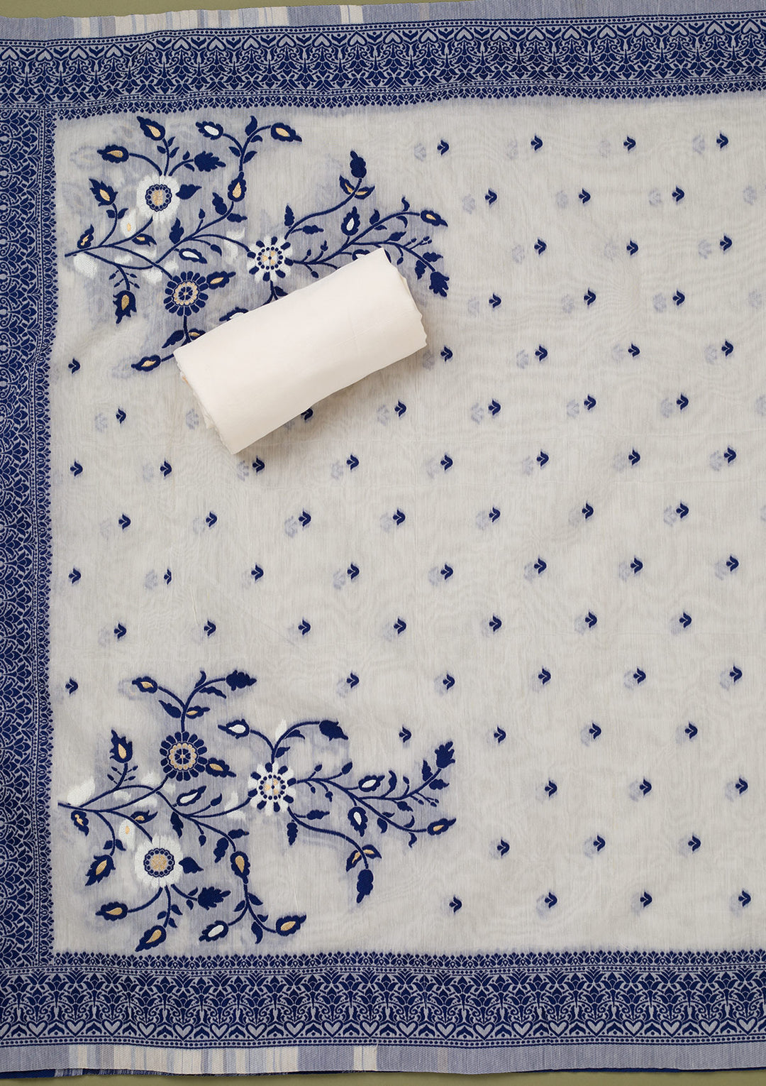 Cream Threadwork Linen Unstitched Salwar Suit