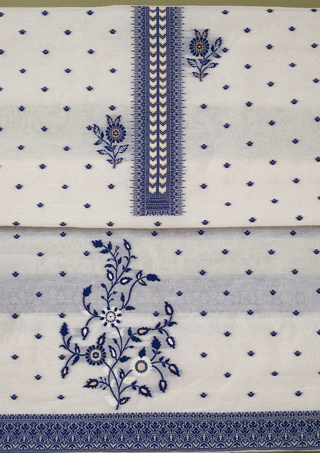 Cream Threadwork Linen Unstitched Salwar Suit