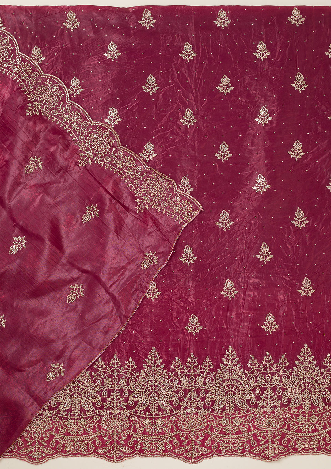 Wine Threadwork Tissue Unstitched Salwar Suit