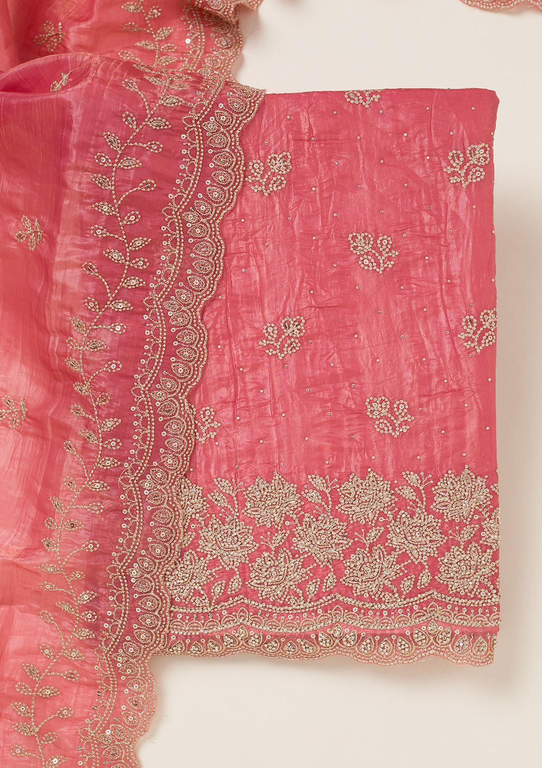 Onion Pink Threadwork Tissue Unstitched Salwar Suit