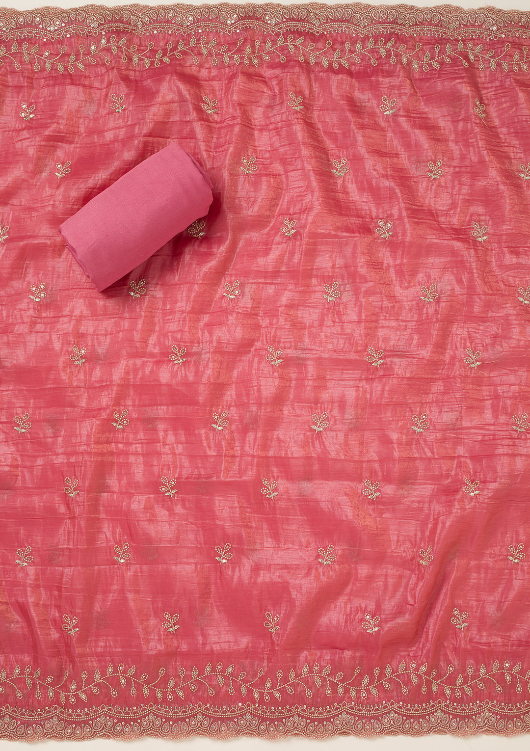 Onion Pink Threadwork Tissue Unstitched Salwar Suit