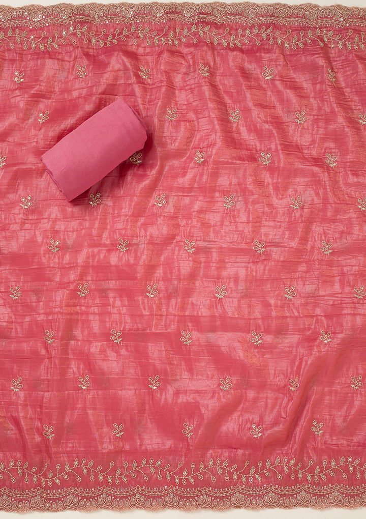 Onion Pink Threadwork Tissue Unstitched Salwar Suit