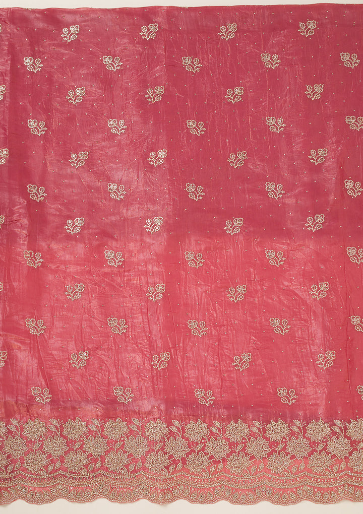Onion Pink Threadwork Tissue Unstitched Salwar Suit