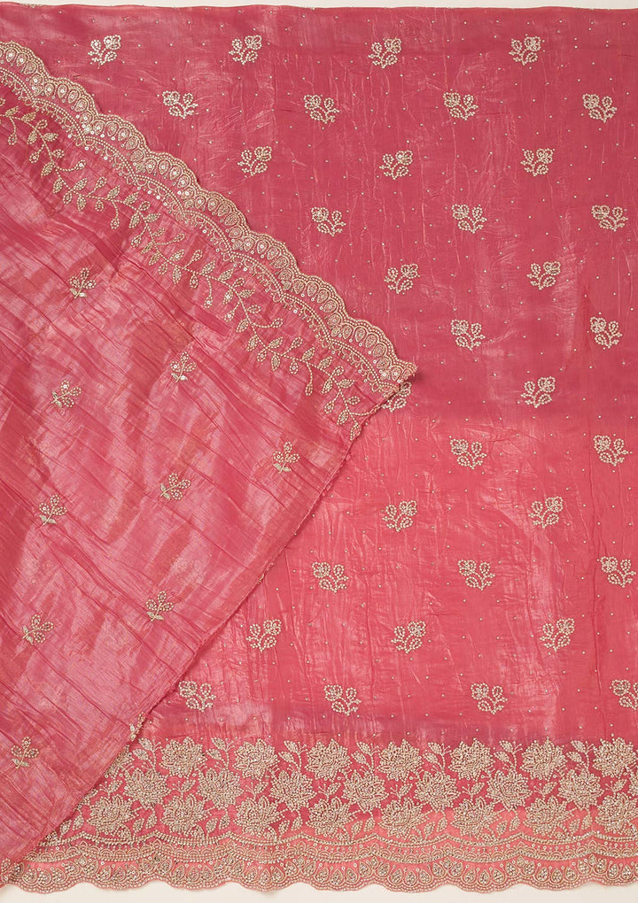 Onion Pink Threadwork Tissue Unstitched Salwar Suit