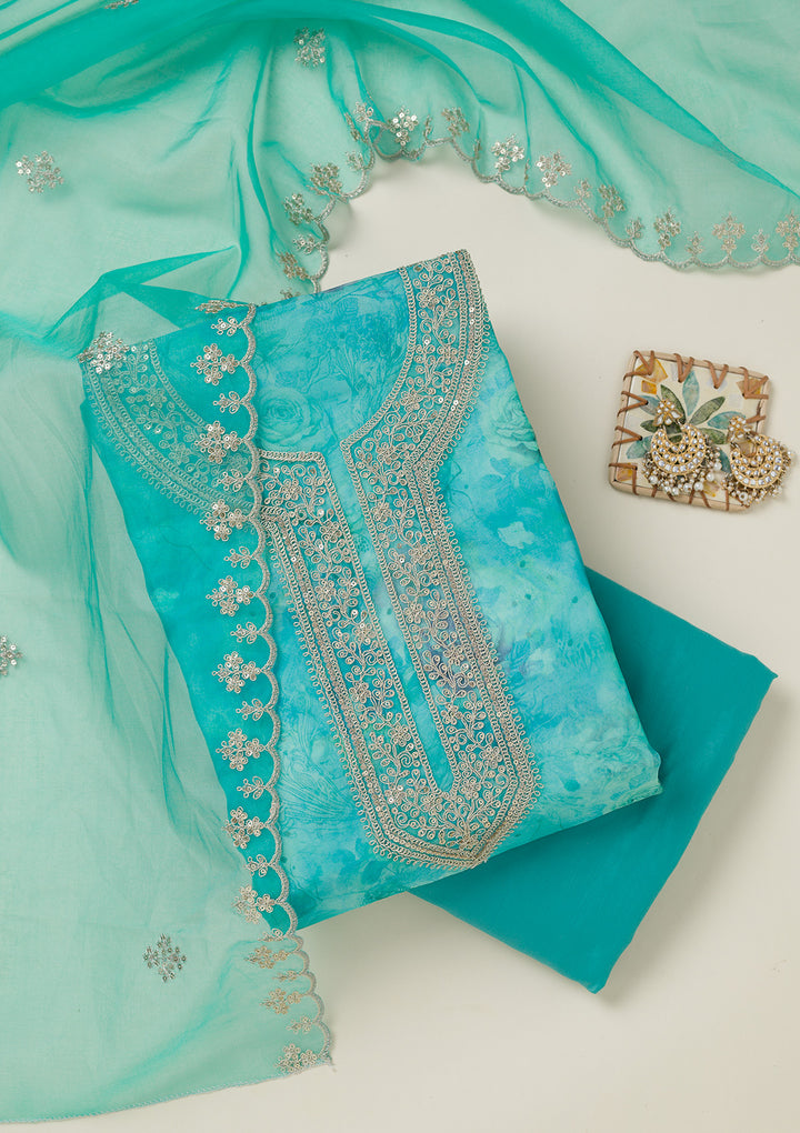 Sea Green Zariwork Organza Unstitched Salwar Suit