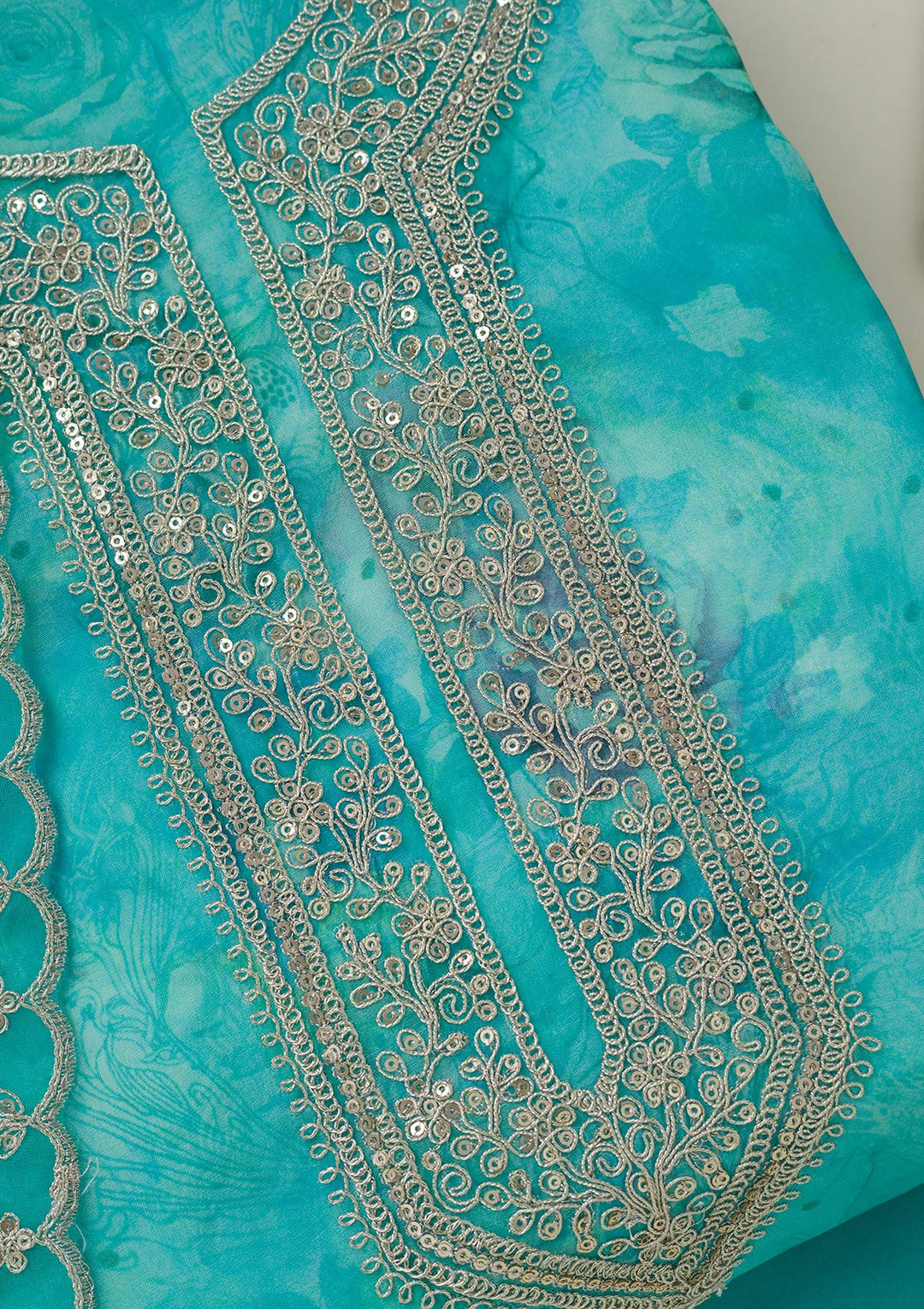 Sea Green Zariwork Organza Unstitched Salwar Suit