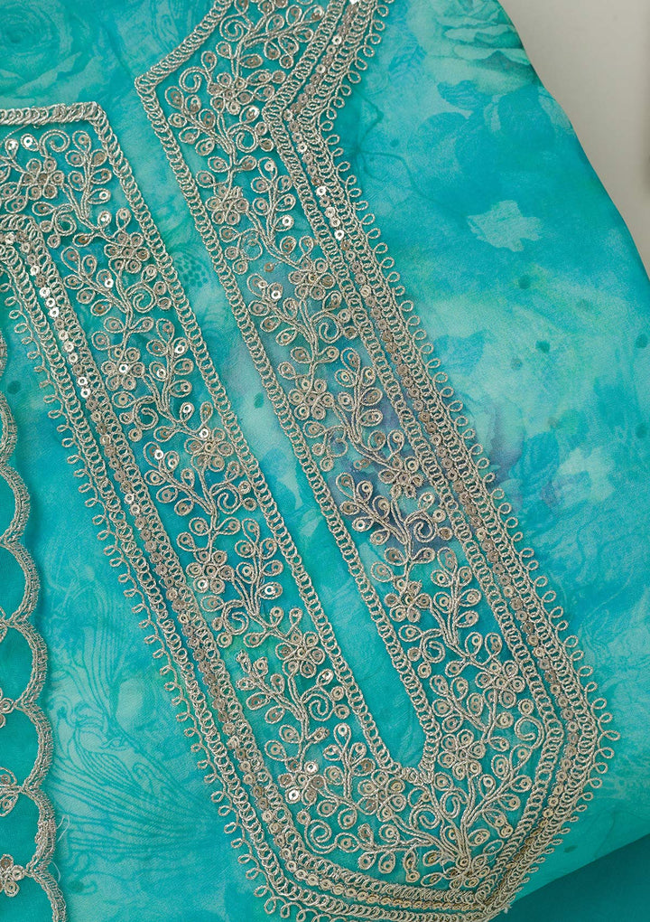 Sea Green Zariwork Organza Unstitched Salwar Suit