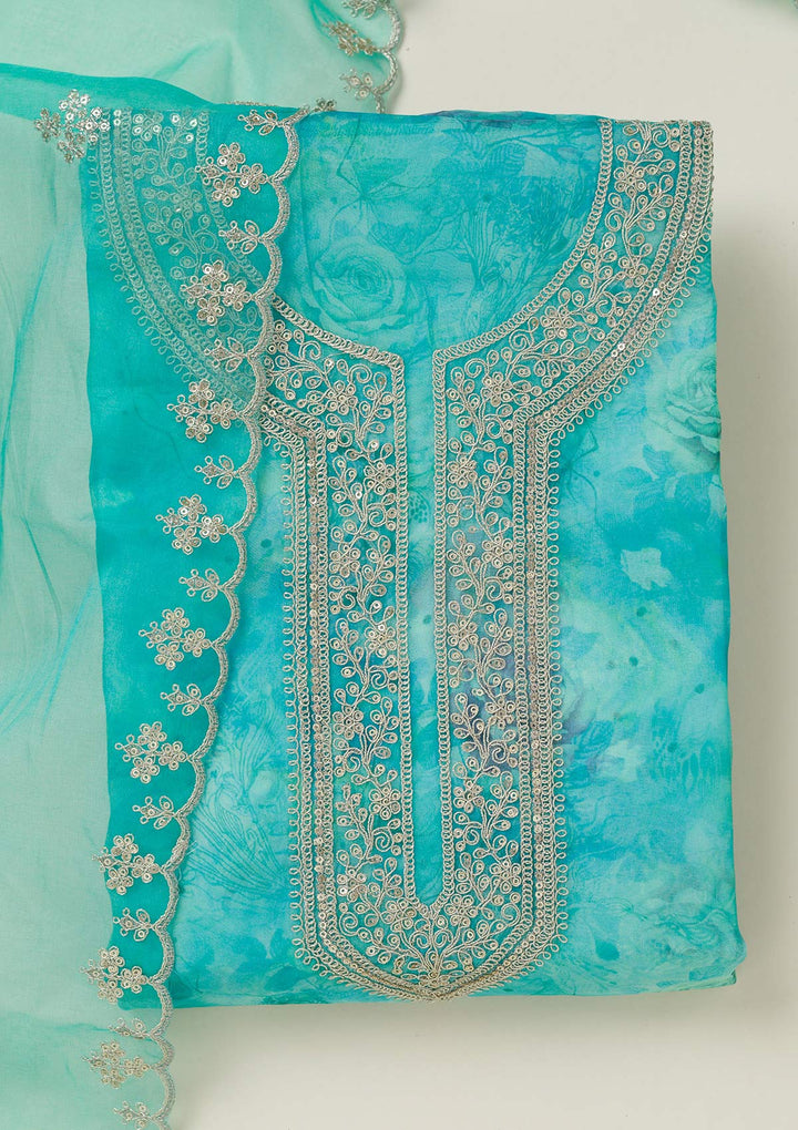 Sea Green Zariwork Organza Unstitched Salwar Suit